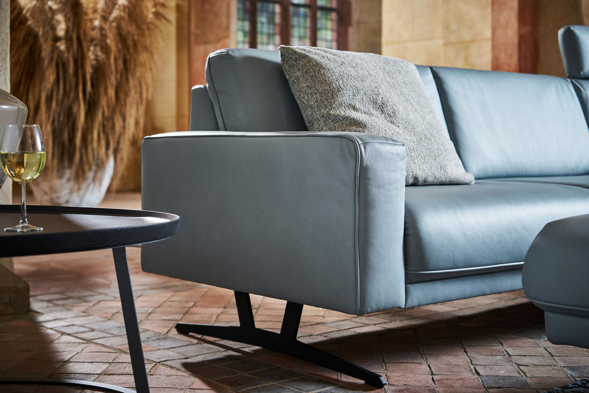 ECKSOFA in Echtleder Hellblau  324/179 cm  - Anthrazit/Hellblau, KONVENTIONELL, Leder/Metall (324/179cm) - Johann Jakob