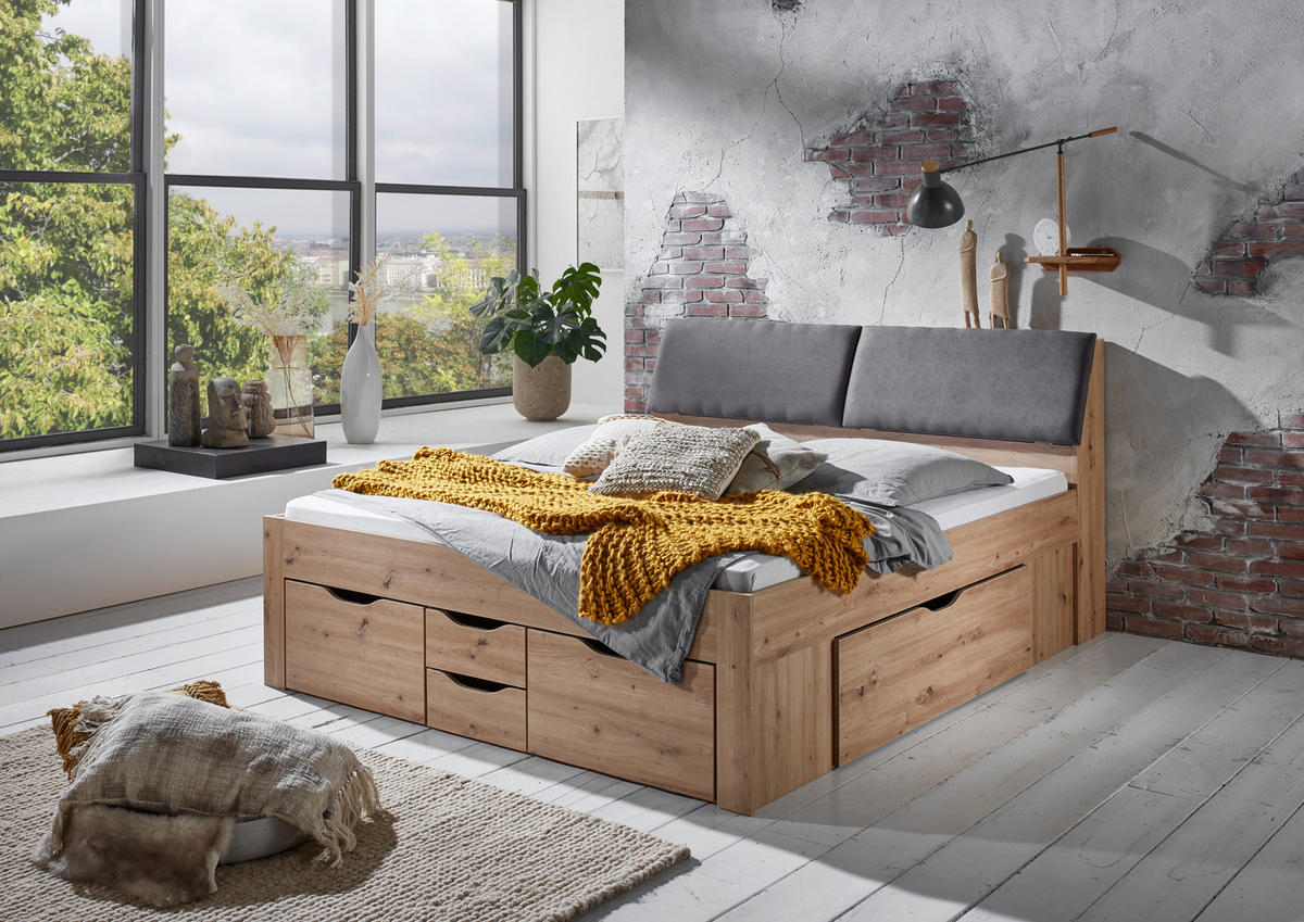 POSTELJA S PREDALOM 180 cm   x 200 cm  , hrast artisan  - siva/hrast artisan, Konvencionalno, leseni material/tekstil (237,5/185,6cm) - Carryhome