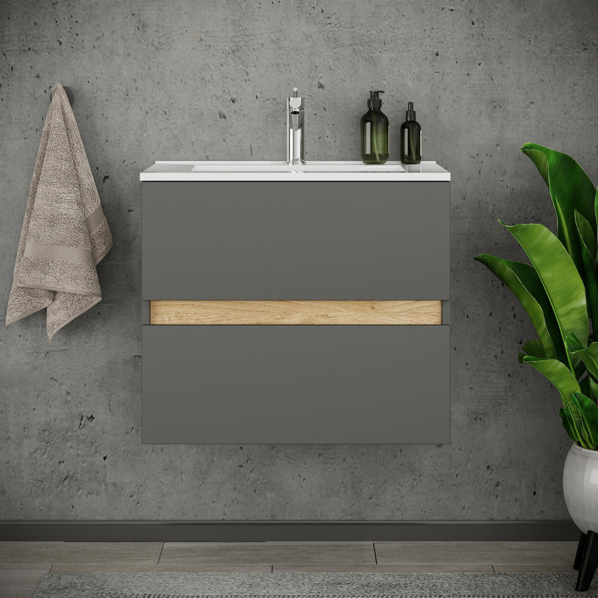 BADEZIMMER 2-teilig  in  - Honigeiche/Anthrazit, Trend, Keramik/Holzwerkstoff (61/51/47cm) - MID.YOU