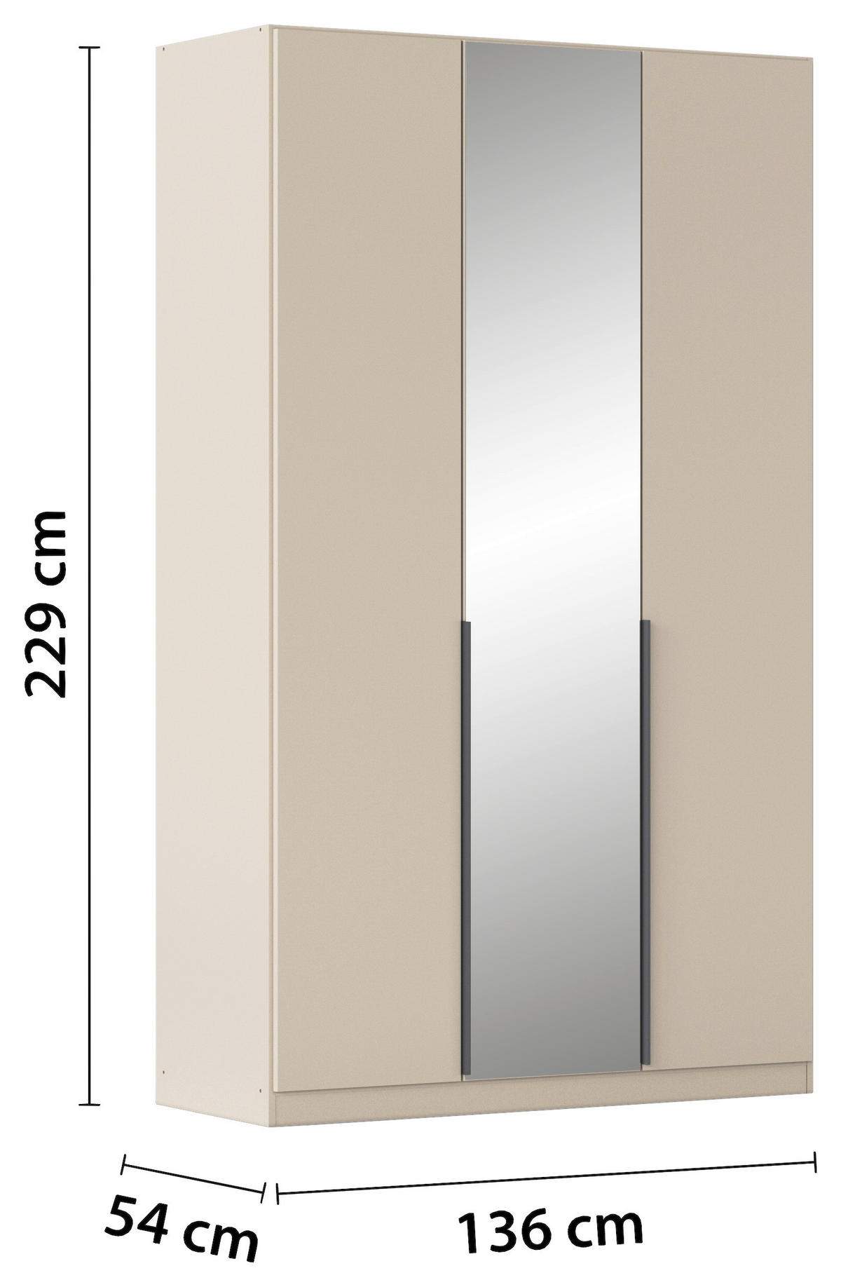 GARDEROB MED GÅNGJÄRN 136/229/54 cm 3-dörrar - champagne/grå, Modern, metall/trämaterial (136/229/54cm) - Rauch Möbel