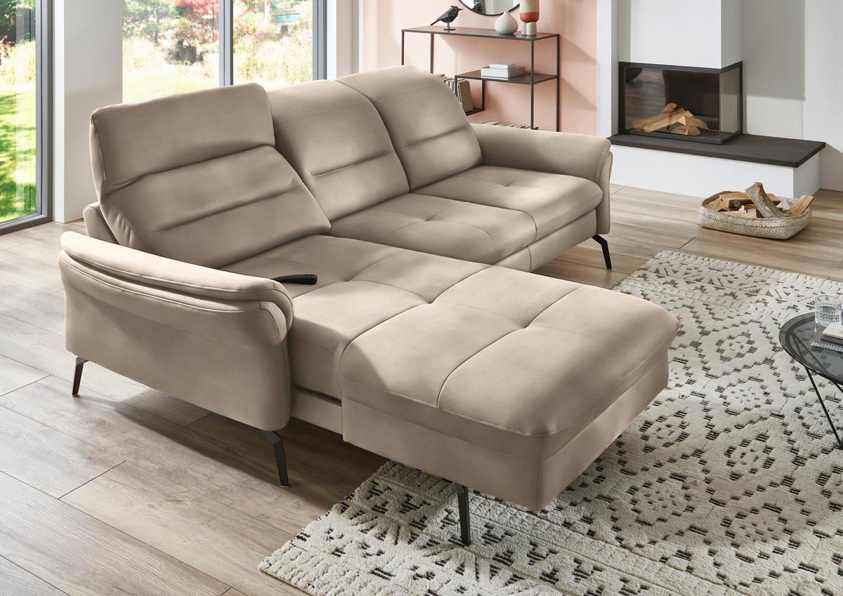 ECKSOFA in Flachgewebe Naturfarben, Sandfarben  - Sandfarben/Schwarz, Konventionell, Textil/Metall (181/260cm) - Beldomo Speed