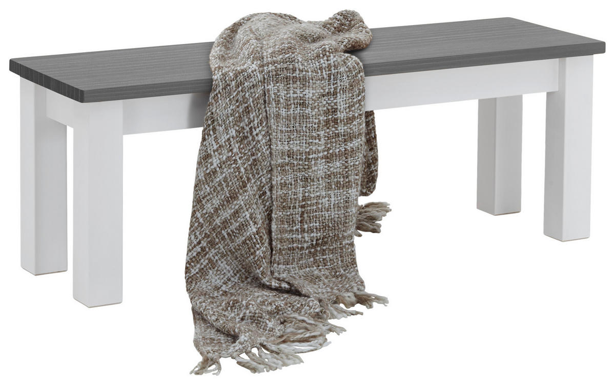 SITZBANK 130/46/40 cm Weiß, Grau Kiefer massiv  - Weiß/Grau, ROMANTIK / LANDHAUS, Holz (130/46/40cm) - Boxxx