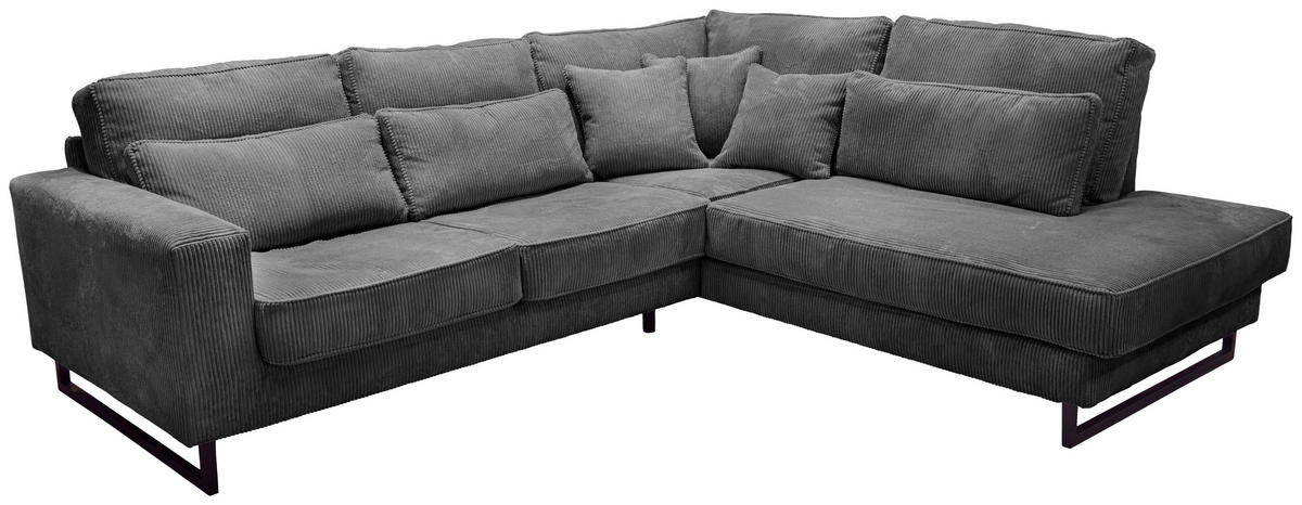 ECKSOFA ICON Anthrazit Cord Zierkissen, Rückenkissen, Nierenkissen  - Anthrazit/Schwarz, KONVENTIONELL, Textil/Metall (284/253cm) - Livetastic