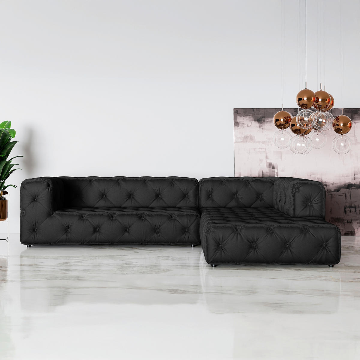ECKSOFA Fresco in Samt Schwarz  325/228 cm  - Schwarz, Design, Kunststoff/Textil (325/228cm) - P & B