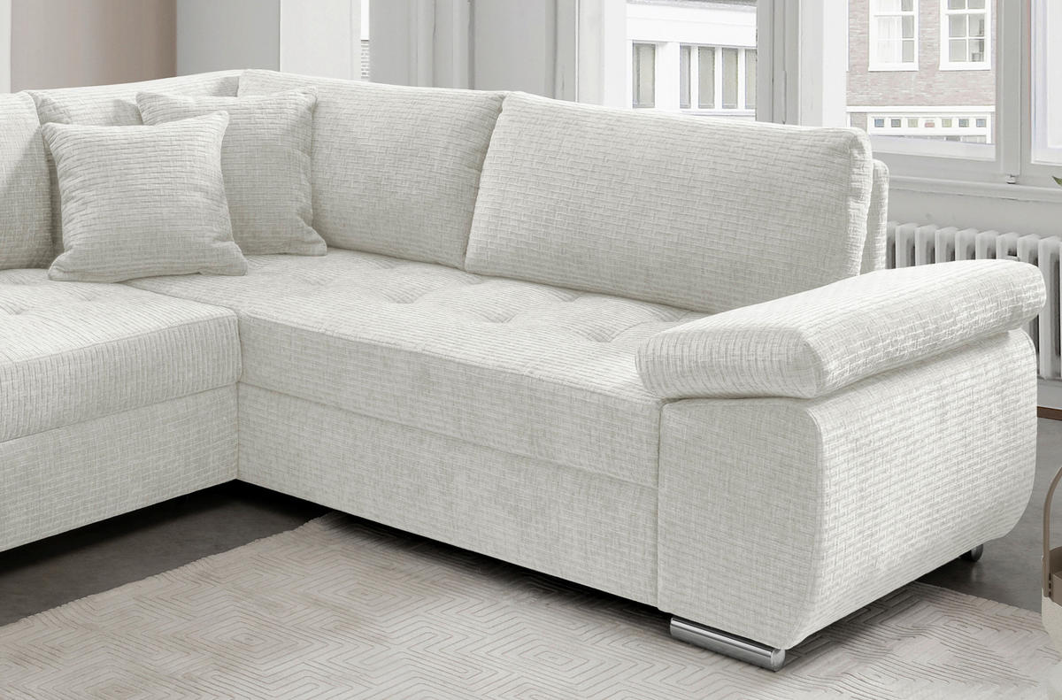 WOHNLANDSCHAFT Creme Mikrofaser  - Chromfarben/Creme, KONVENTIONELL, Textil/Metall (157/305/219cm) - Livetastic