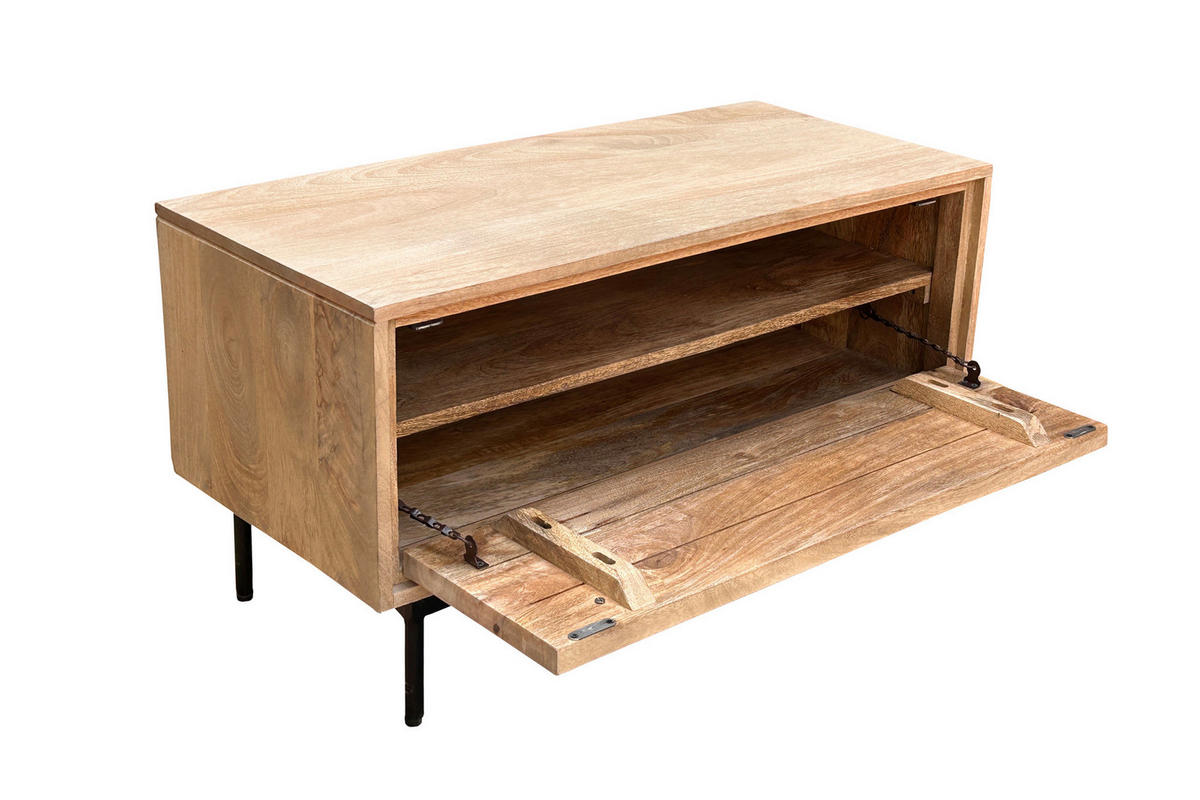 SCHUHSCHRANK Mangoholz massiv Naturfarben, Schwarz  - Schwarz/Naturfarben, Design, Holz/Metall (85/45/40cm) - MID.YOU