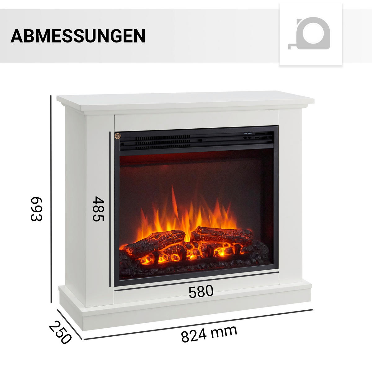 ELEKTROKAMIN - Weiß, Basics, Metall (82/69/25cm)