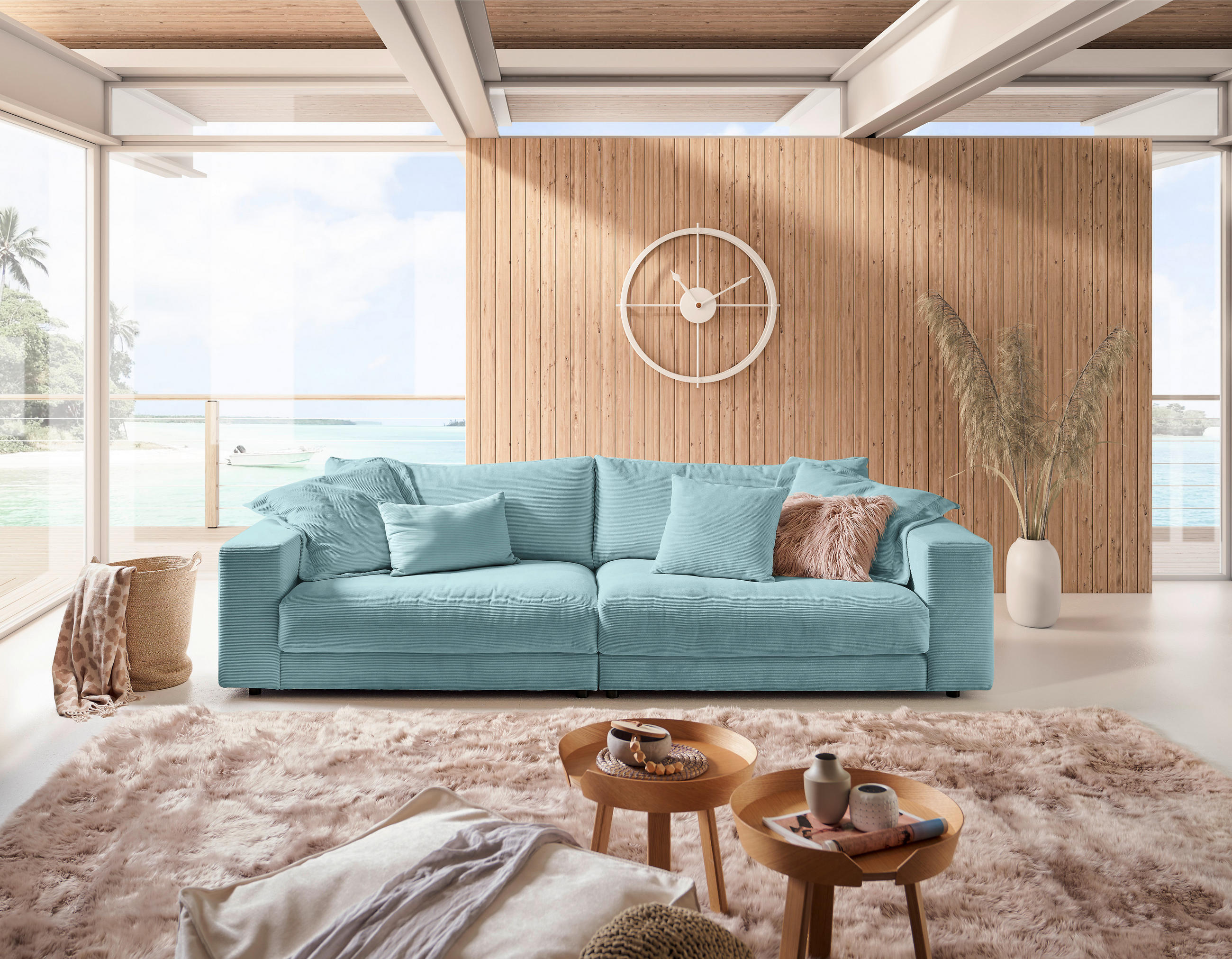 3-SITZER-SOFA in Cord Hellblau  - Schwarz/Hellblau, Design, Kunststoff/Textil (290/86/127cm) - Lomoco