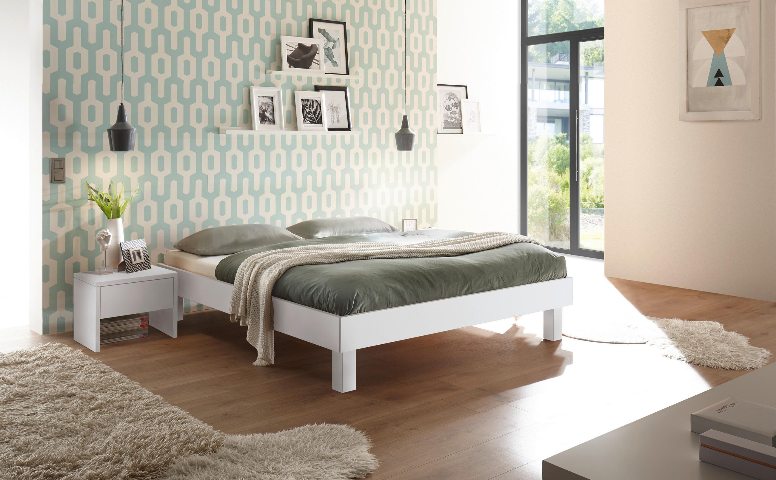 BETT 90/200 cm  in Weiss   - Weiss, Natur, Holzwerkstoff (90/200cm) - Hasena