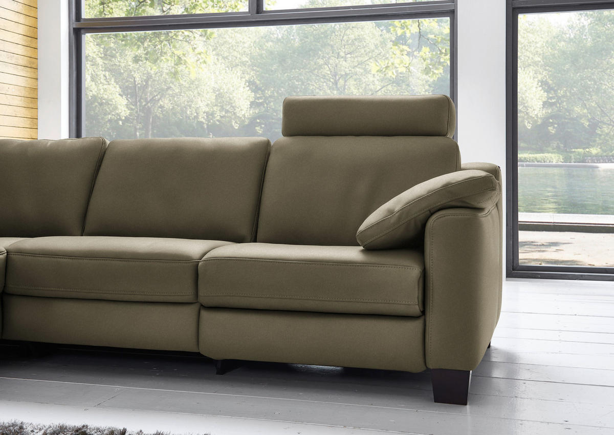 ECKSOFA in Echtleder Olivgrün  - Eichefarben/Olivgrün, Design, Leder/Holz (235/259cm) - Valdera