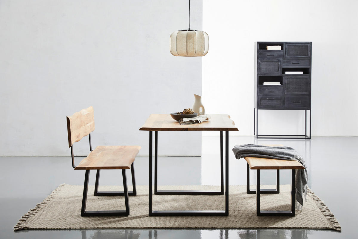 SITZBANK 120/85/50 cm Schwarz, Akaziefarben Akazie vollmassiv  - Schwarz/Akaziefarben, Natur, Holz/Metall (120/85/50cm) - Livetastic