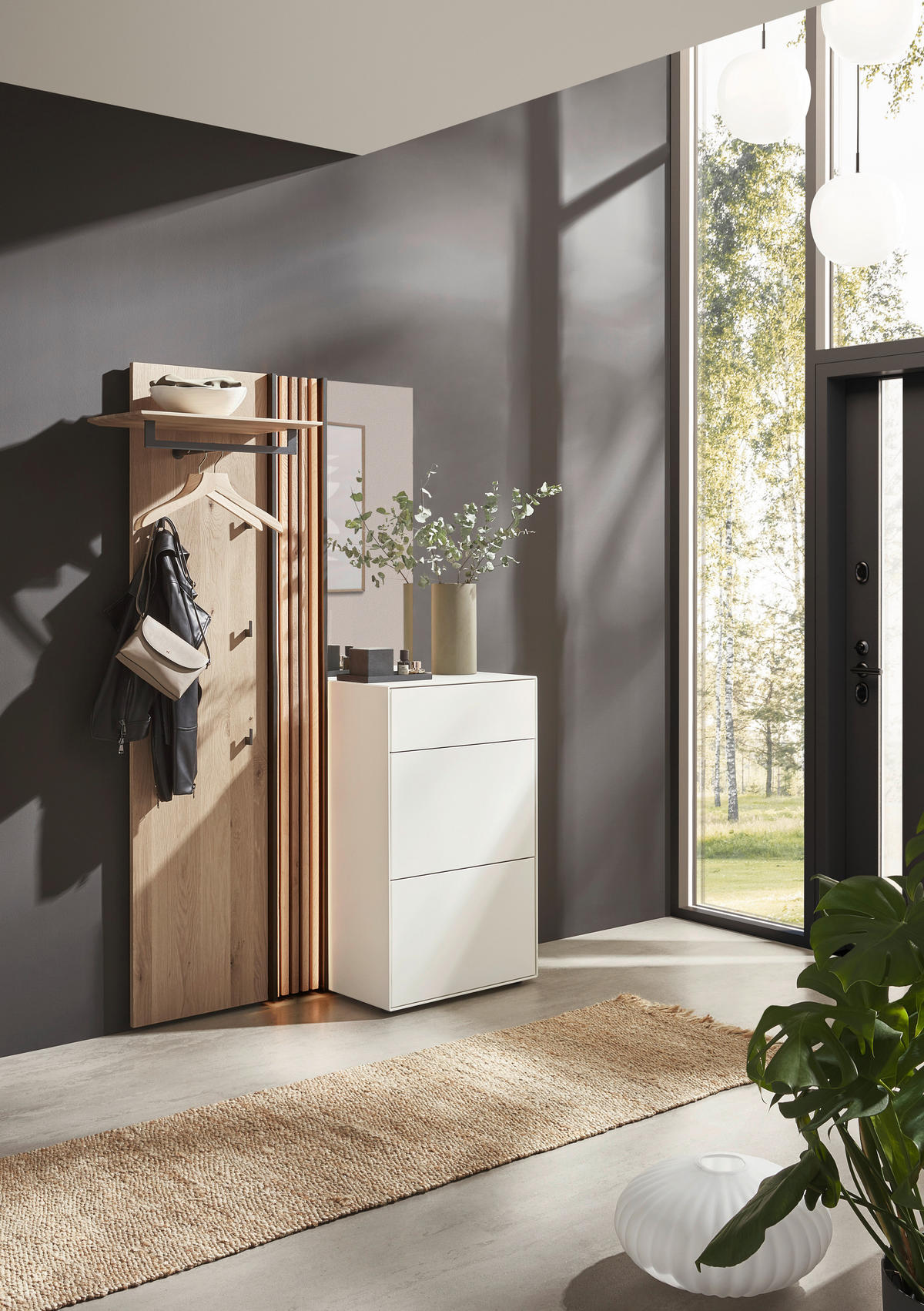 GARDEROBE 3-teilig  in 125/196/39 cm  - Eichefarben/Weiß, Design, Glas/Holz (125/196/39cm) - Johann Jakob