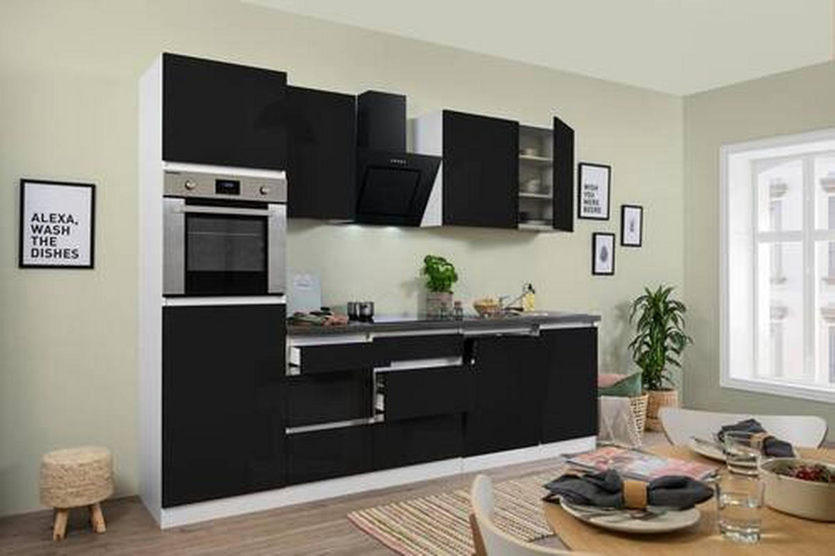 KÜCHENBLOCK 280 cm   in Weiß  - Schwarz/Braun, MODERN, Holzwerkstoff (280cm) - Respekta