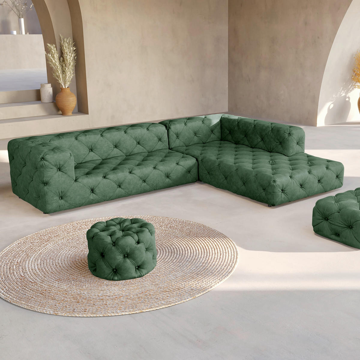 ECKSOFA Mikrofaser Waldgrün  - Waldgrün/Schwarz, Design, Kunststoff/Textil (325/228cm) - P & B