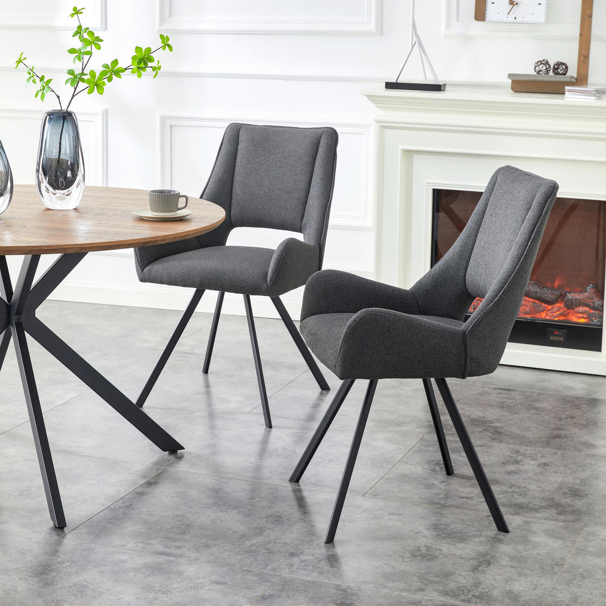 STUHL-SET 2 Stück  in Webstoff  - Anthrazit/Schwarz, MODERN, Textil/Metall (56/91/63cm) - MID.YOU