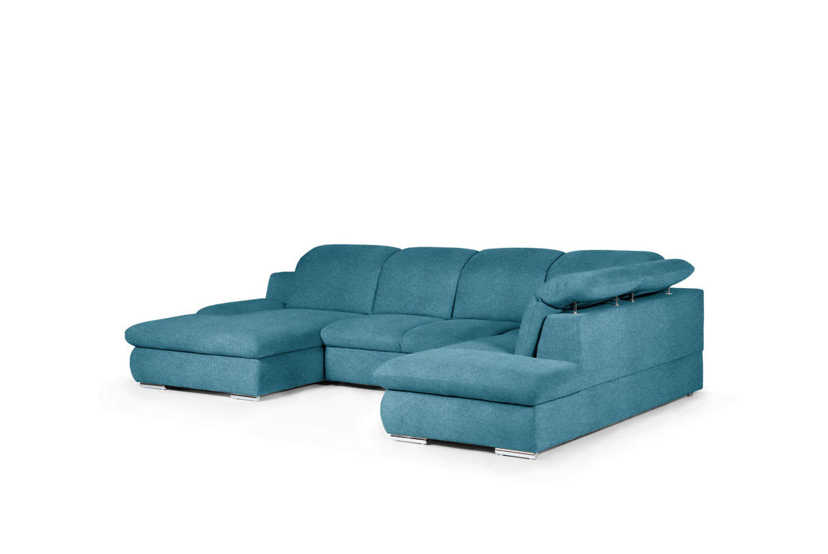 WOHNLANDSCHAFT in Chenille Blau  - Chromfarben/Blau, Design, Textil/Metall (165/353/212cm) - Livetastic