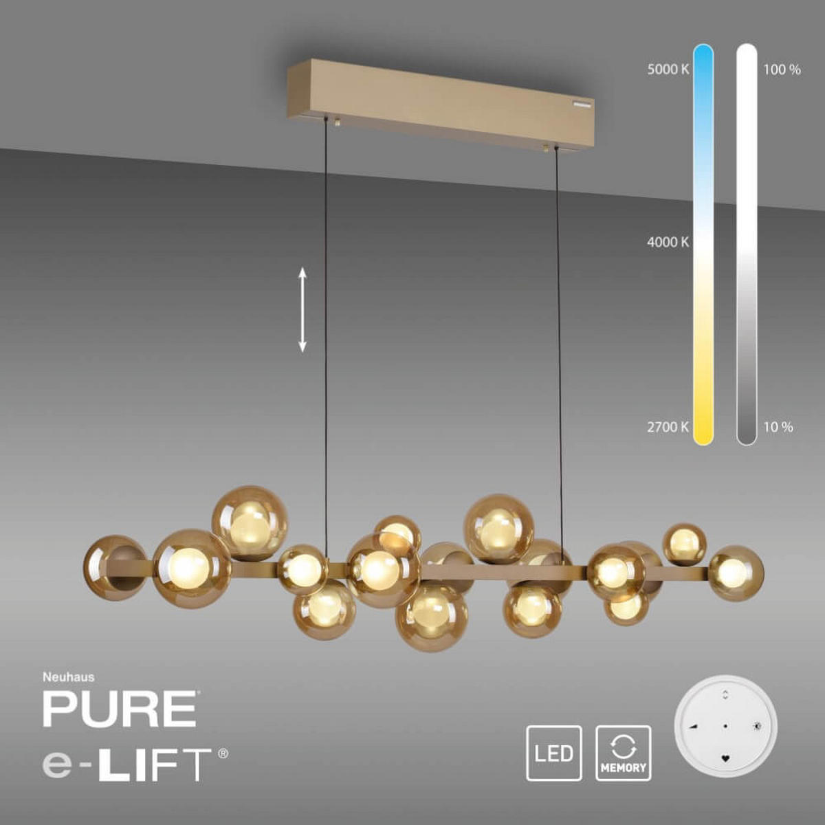 VISEČA NIHALNA LED-SVETILKA  PURE E-POPUP 45 W//2700-5000 K/230 V/ - barve brona, Basics, kovina/umetna masa (120/29.5/240cm) - Neuhaus PURE