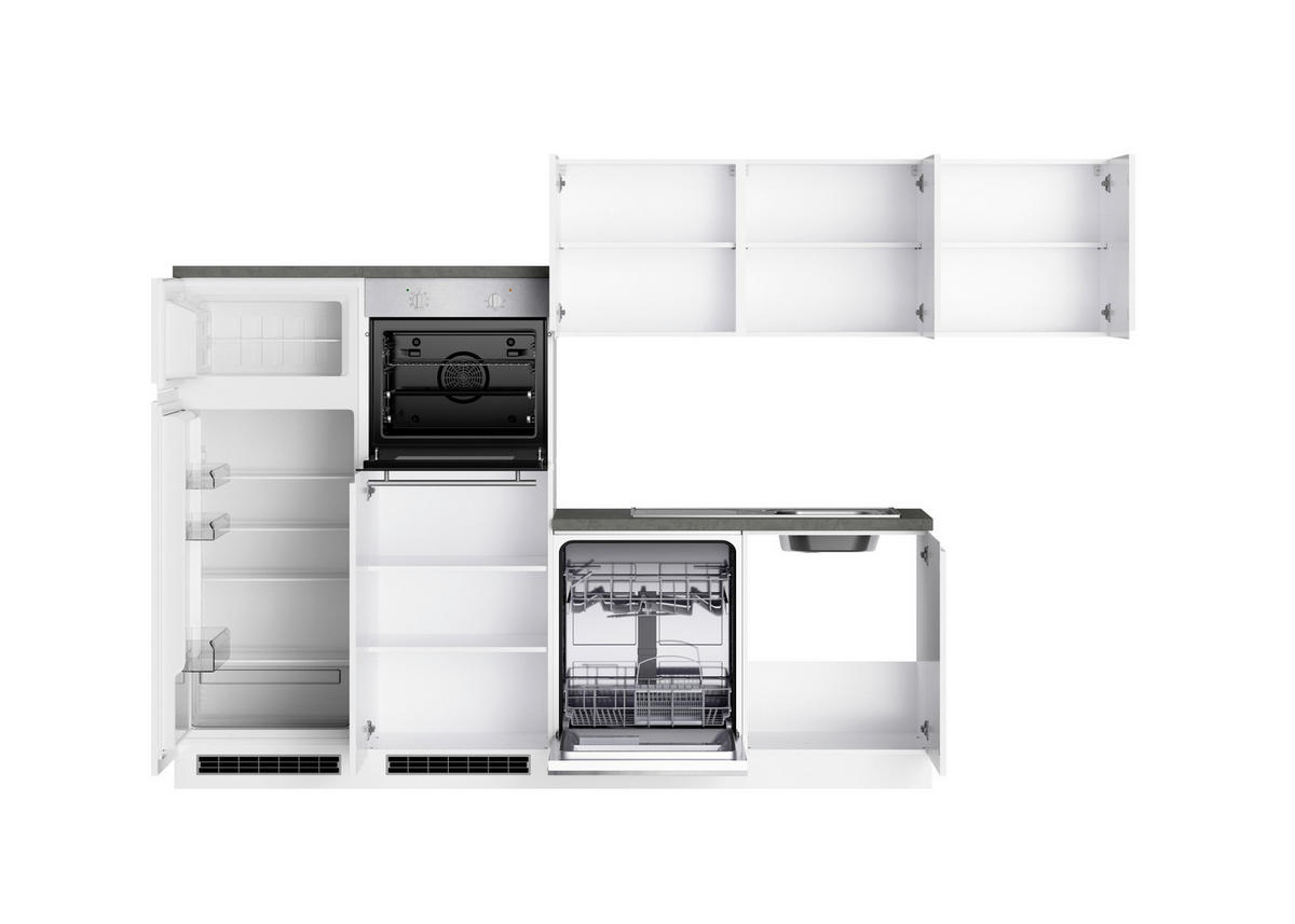 Eckküche Monza mit Geräten 300/240 cm  in Grau, Weiss, Weiss Hochglanz  - Weiss Hochglanz/Weiss, Lifestyle, Holzwerkstoff (300/240cm) - Held