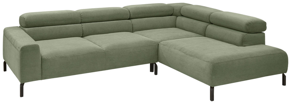 ECKSOFA in Feincord Olivgrün  - Schwarz/Olivgrün, Design, Textil/Metall (273/219cm) - Pure Home Comfort