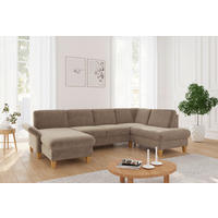 WOHNLANDSCHAFT Hellbraun Flachgewebe  - Hellbraun/Eichefarben, KONVENTIONELL, Holz/Textil (164/314/195cm) - Sit & More