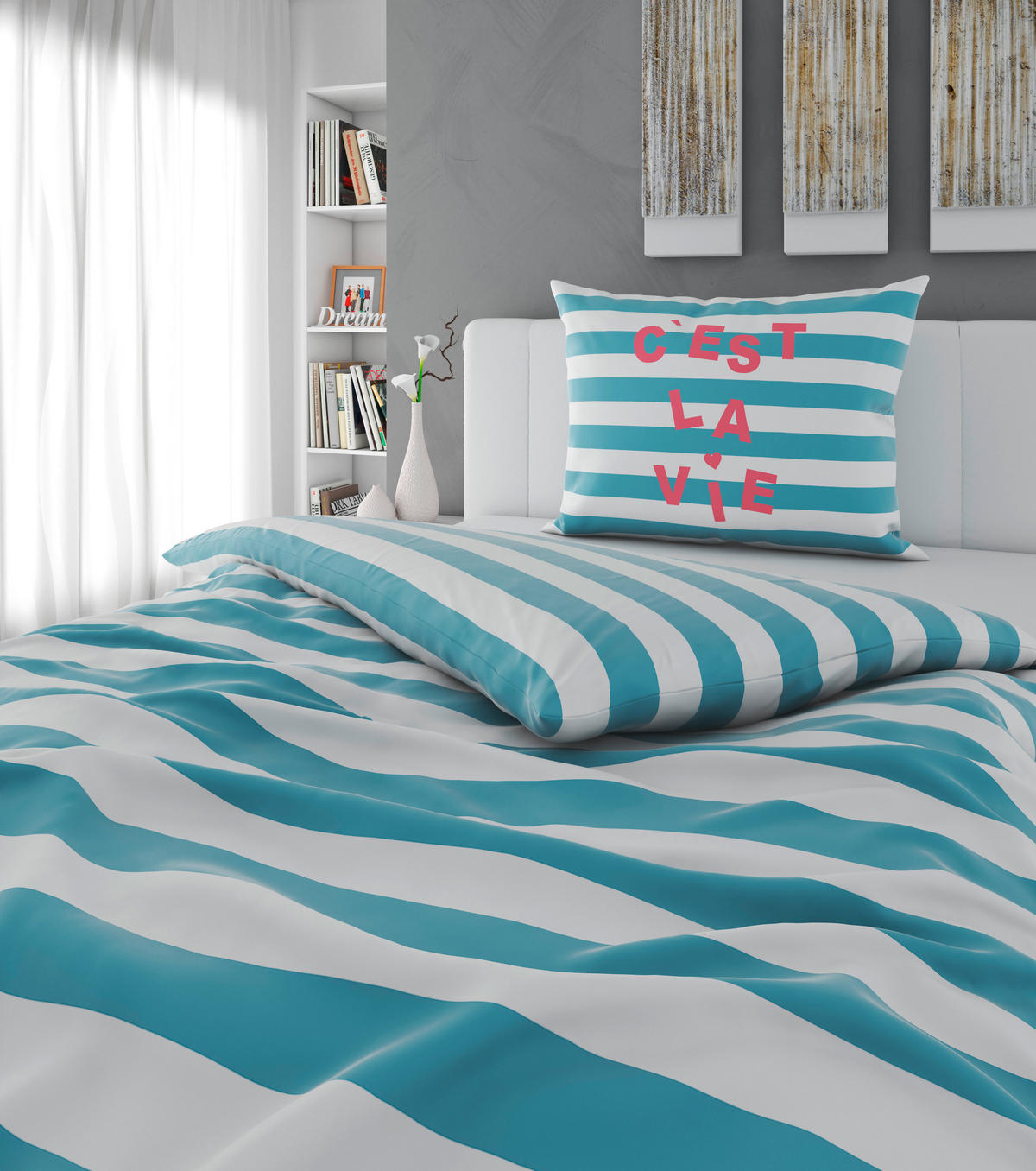 BETTWÄSCHE Satin 140/200 cm  - Blau/Creme, Trend, Textil (140/200cm) - Esposa