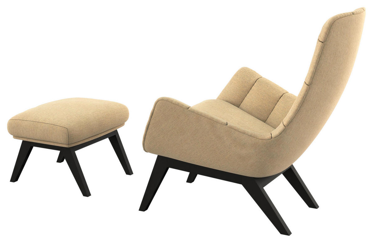 SESSELSET Flachgewebe Hocker    - Beige/Schwarz, Design, Holz/Textil (84/95/96cm) - MID.YOU