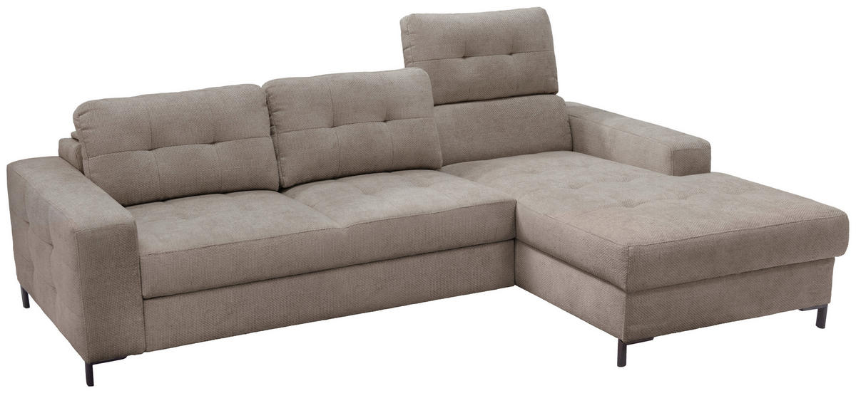 ECKSOFA in Struktur Hellbraun  255/176 cm  - Hellbraun/Schwarz, Design, Textil/Metall (255/176cm) - Livetastic