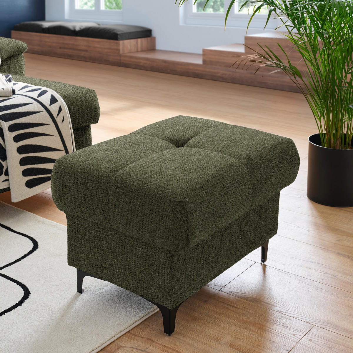 ECKSOFA in Chenille Dunkelgrün  - Dunkelgrün/Schwarz, Design, Textil/Metall (185/256cm) - Stylife
