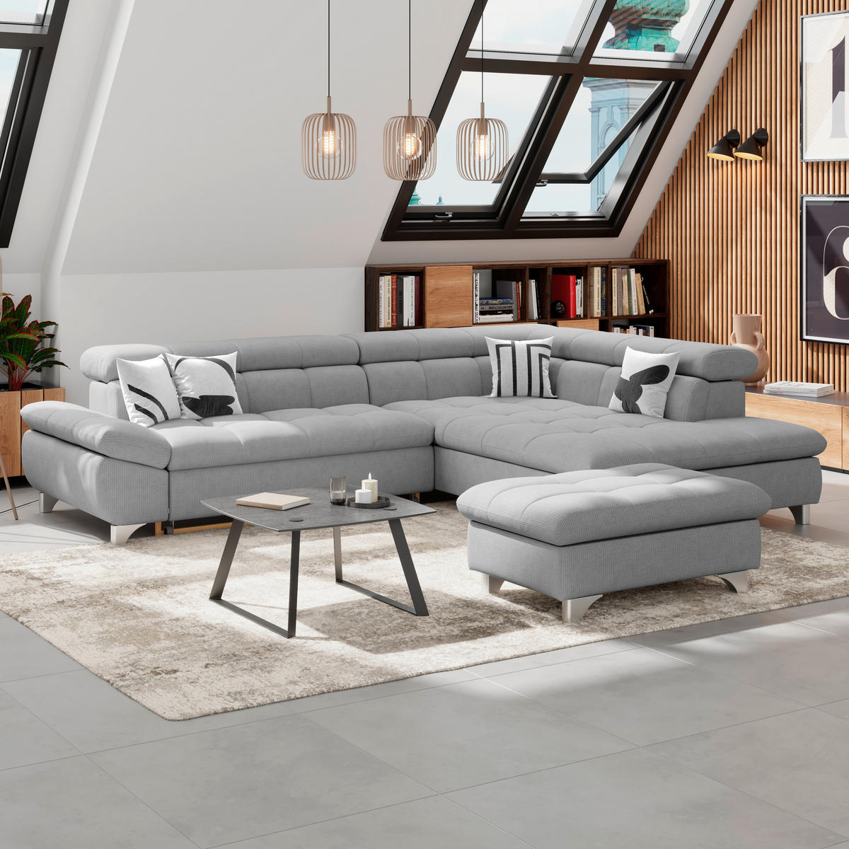 HOCKER Chenille Dunkelgrau  - Chromfarben/Dunkelgrau, KONVENTIONELL, Textil/Metall (108/46/108cm) - Livetastic