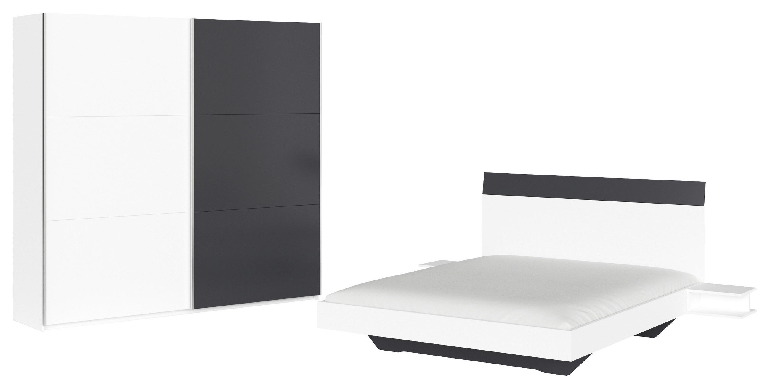 SCHLAFZIMMER Weiß, Dunkelgrau  - Dunkelgrau/Weiß, Design, Holzwerkstoff - Boxxx