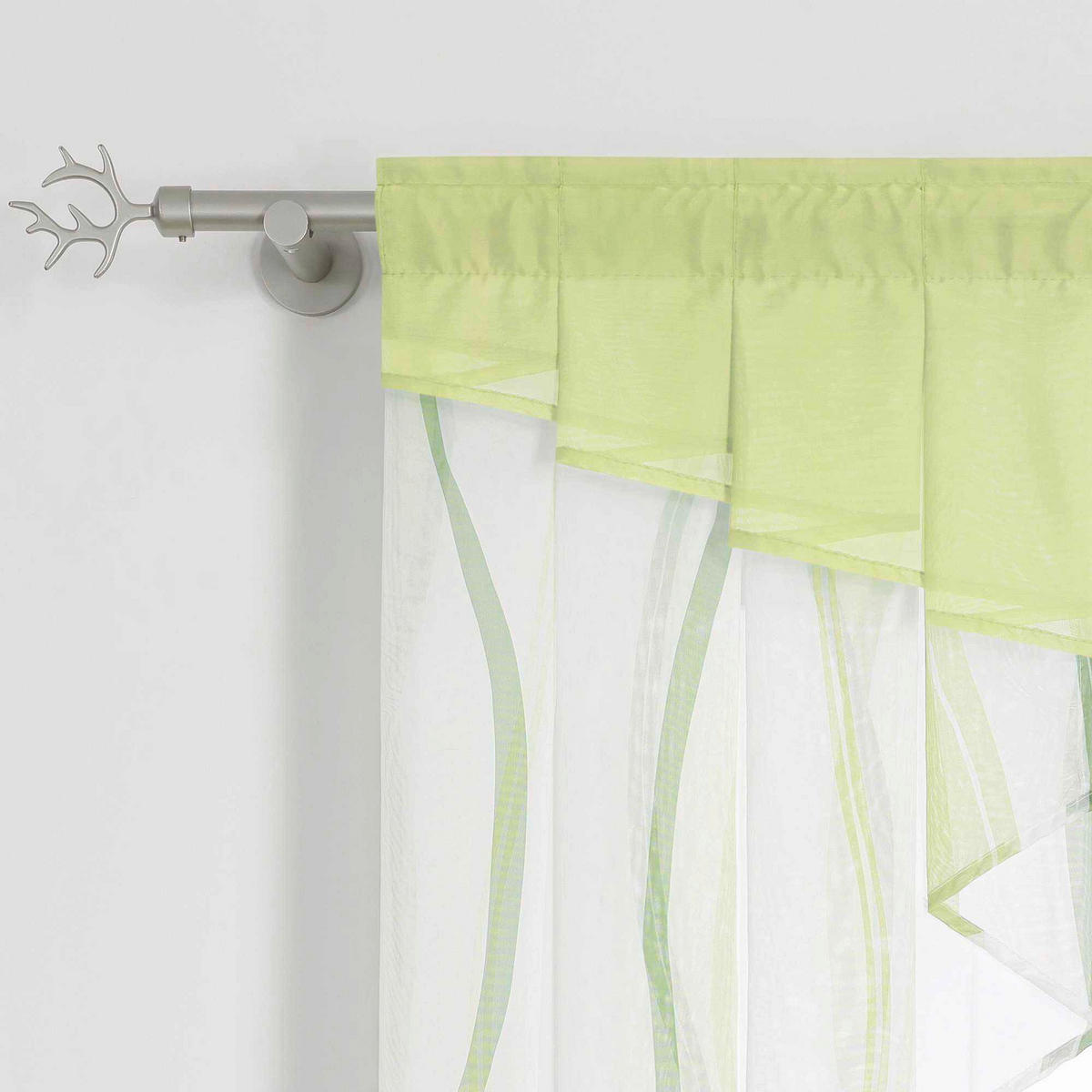 KURZGARDINE   140/145 cm   - Weiß/Grün, Basics, Textil (140/145cm)