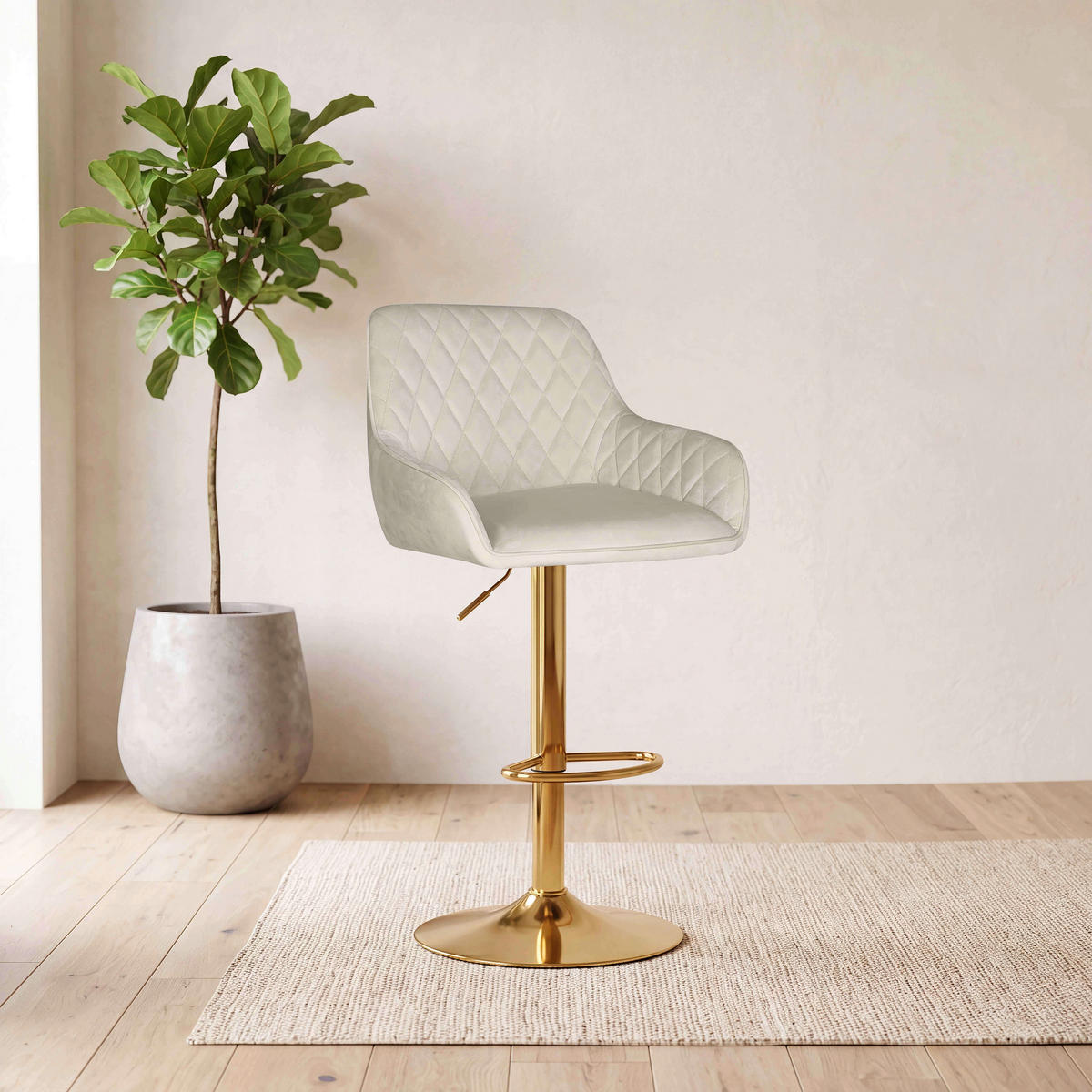 BARHOCKER Samt Goldfarben, Beige Eisen  - Beige/Goldfarben, Design, Textil/Metall (53/92-114/56,5cm) - Novel