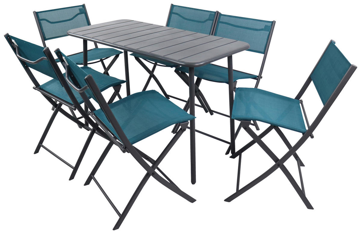 UTEMÖBLER SET 7 delar  - turkos/svart, Modern, metall/textil - Ambia Garden
