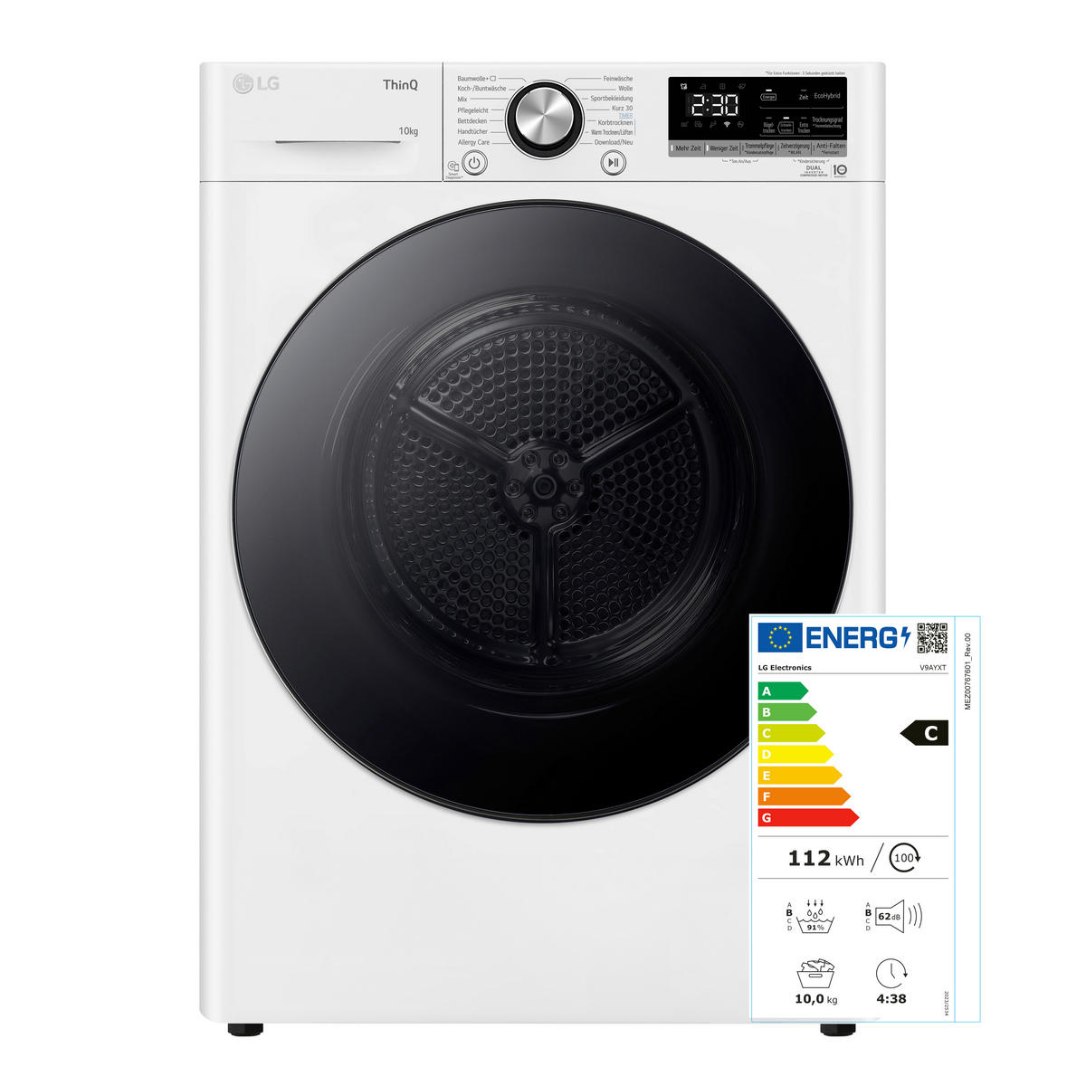 WÄRMEPUMPENTROCKNER V9AYXT  - Weiß, Basics, Metall (60/85/66cm) - LG