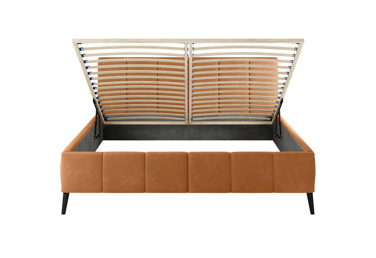 POLSTERBETT gepolstertes Kopfteil, Lattenrost Dunkelorange 180/200 cm  - Dunkelorange/Schwarz, Trend, Holz/Textil (180/200cm) - home24
