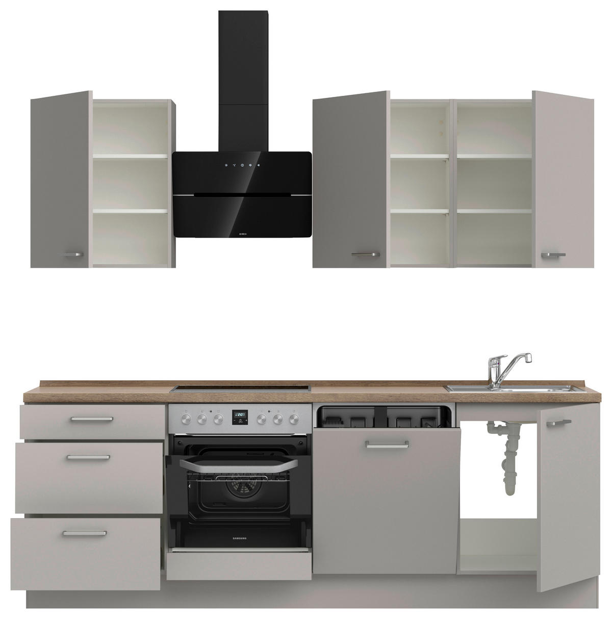 KÜCHENLEERBLOCK 240 cm   in Grau, Eiche dunkel  - Eiche dunkel/Edelstahlfarben, MODERN, Holzwerkstoff/Metall (240cm) - Nobilia