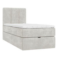BOXBETT 90/200 cm,  in Beige, Matratze, gepolstertes Kopfteil, Bettkasten, Topper, H3 = fest  - Beige/Schwarz, Design, Holzwerkstoff/Kunststoff (90/200cm) - Esposa