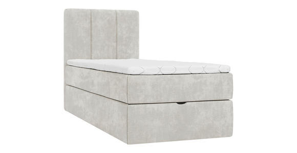 BOXBETT 90/200 cm,  in Beige, Matratze, gepolstertes Kopfteil, Bettkasten, Topper, H3 = fest  - Beige/Schwarz, Design, Holzwerkstoff/Kunststoff (90/200cm) - Esposa