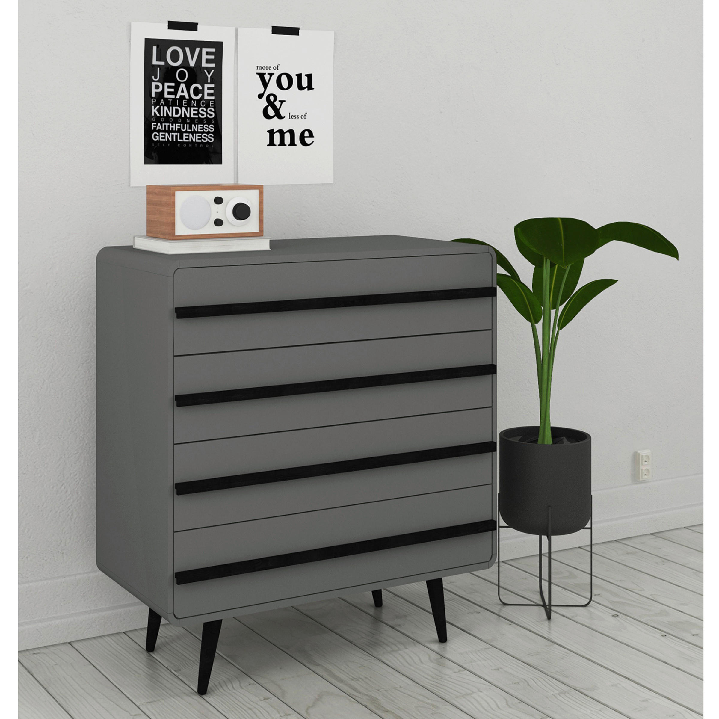 KOMMODE Chantal in 80/88/39 cm - Schwarz/Grau, Design, Holzwerkstoff (80/88/39cm) - MID.YOU