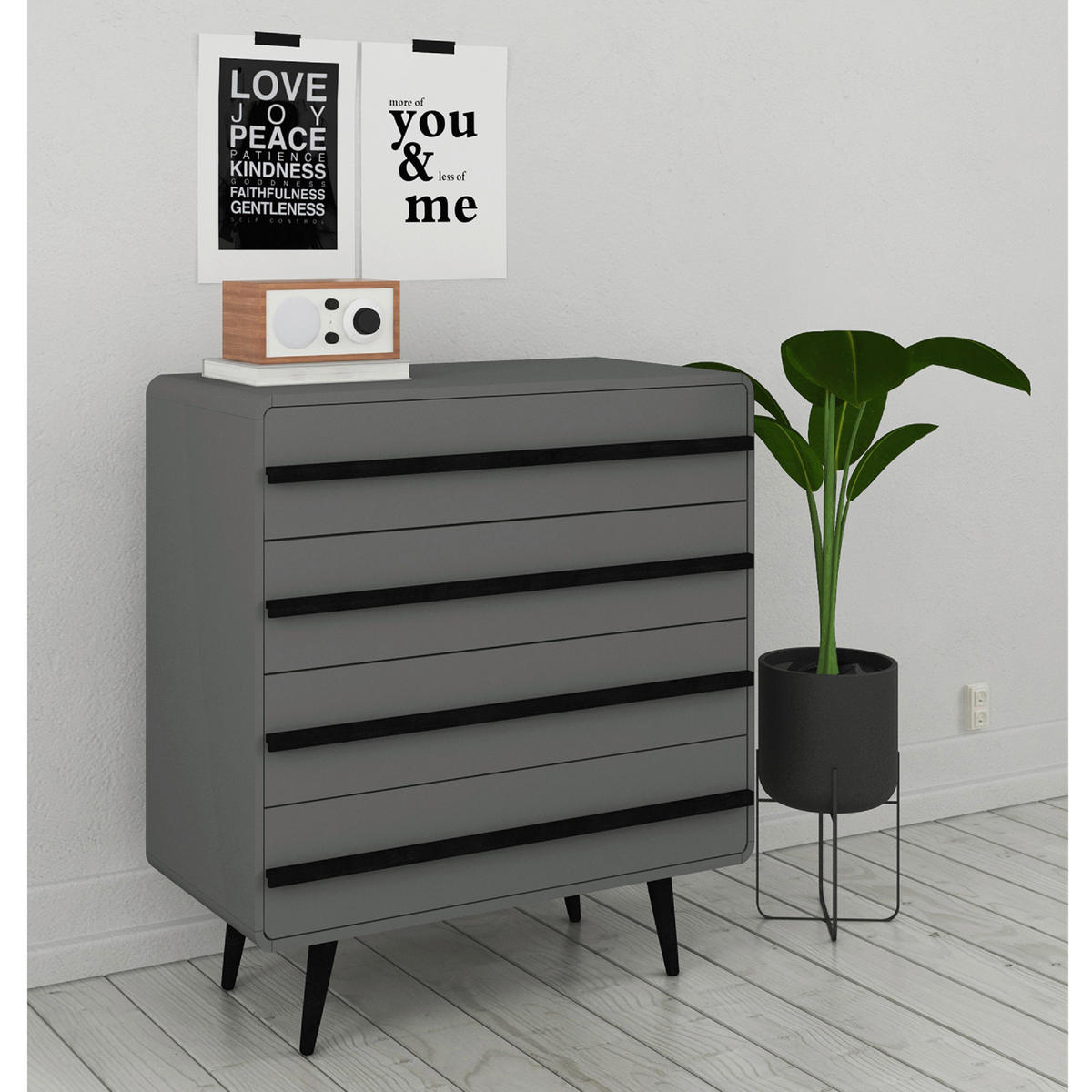KOMMODE Chantal  in 80/88/39 cm  - Schwarz/Grau, Design, Holzwerkstoff (80/88/39cm) - MID.YOU