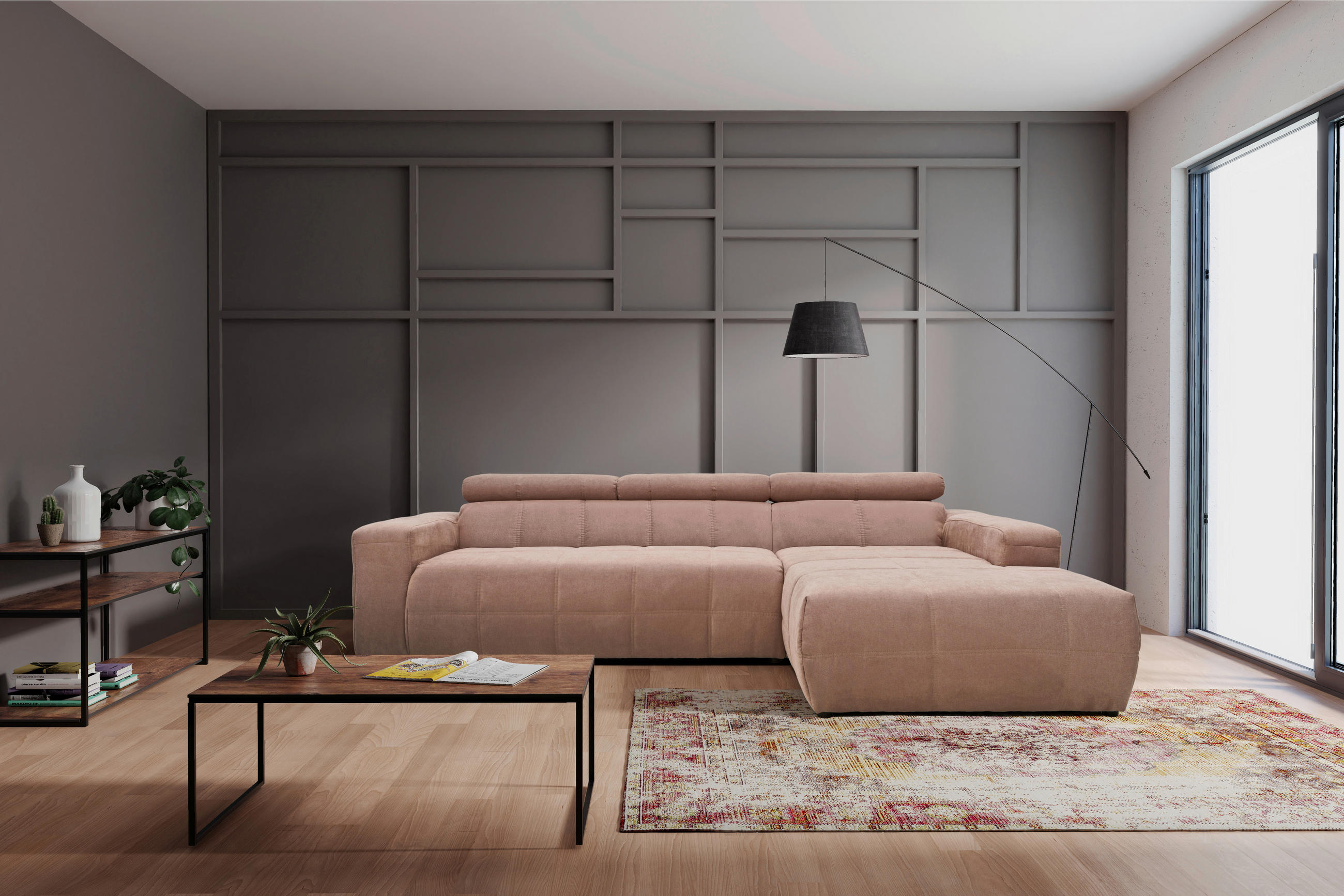 ECKSOFA Pink Mikrofaser  - Pink/Schwarz, Design, Kunststoff/Textil (285/175cm) - MID.YOU