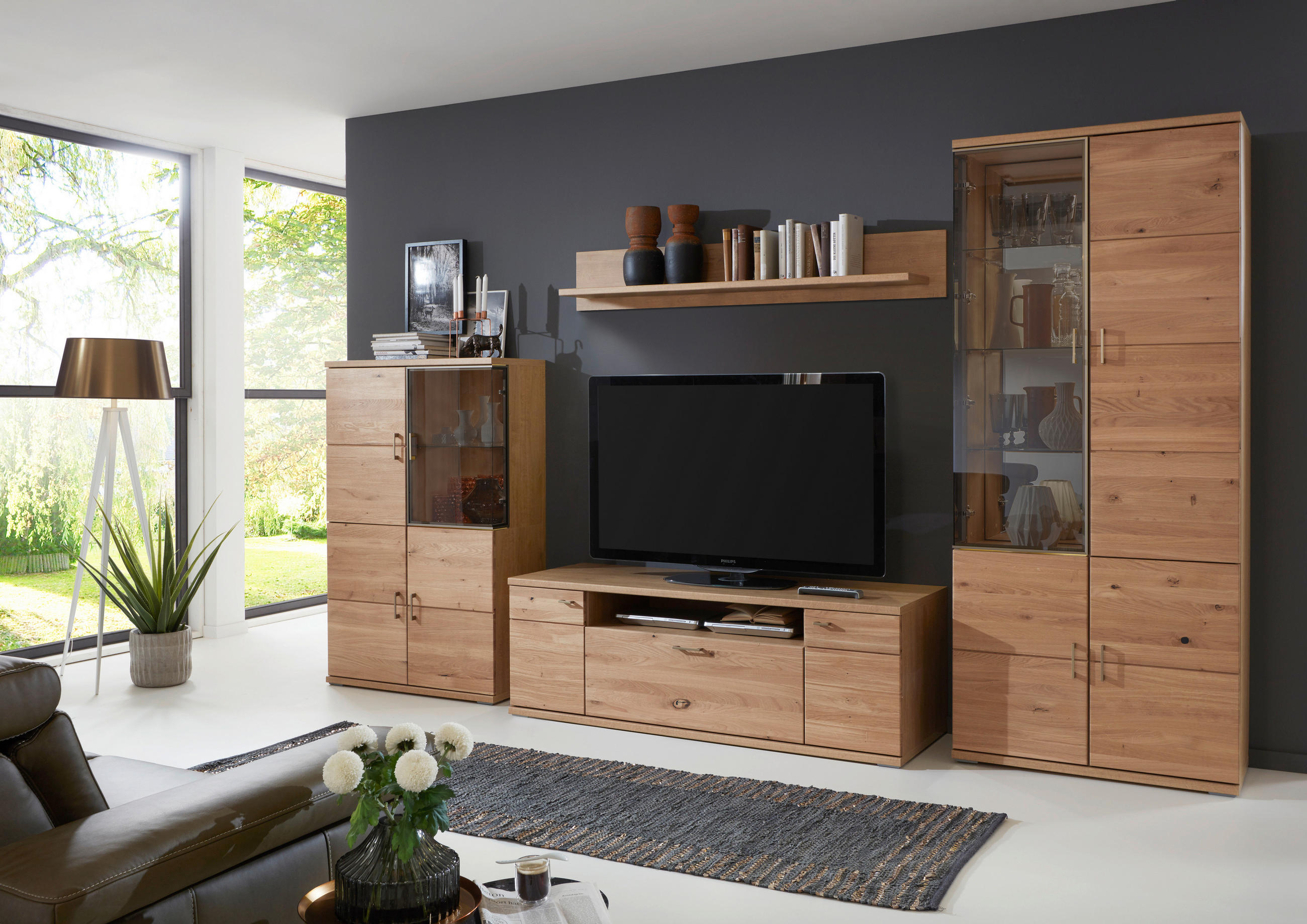 WOHNWAND  in Alteiche  364,1/211,6/55,5 cm  - Alteiche/Grau, MODERN, Glas/Holz (364,1/211,6/55,5cm) - Linea Natura