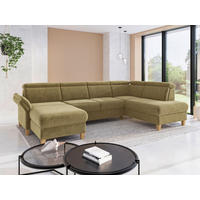 WOHNLANDSCHAFT GLENDALE E Olivgrün Flachgewebe  - Eichefarben/Olivgrün, KONVENTIONELL, Holz/Textil (166/321/193cm) - Sit & More