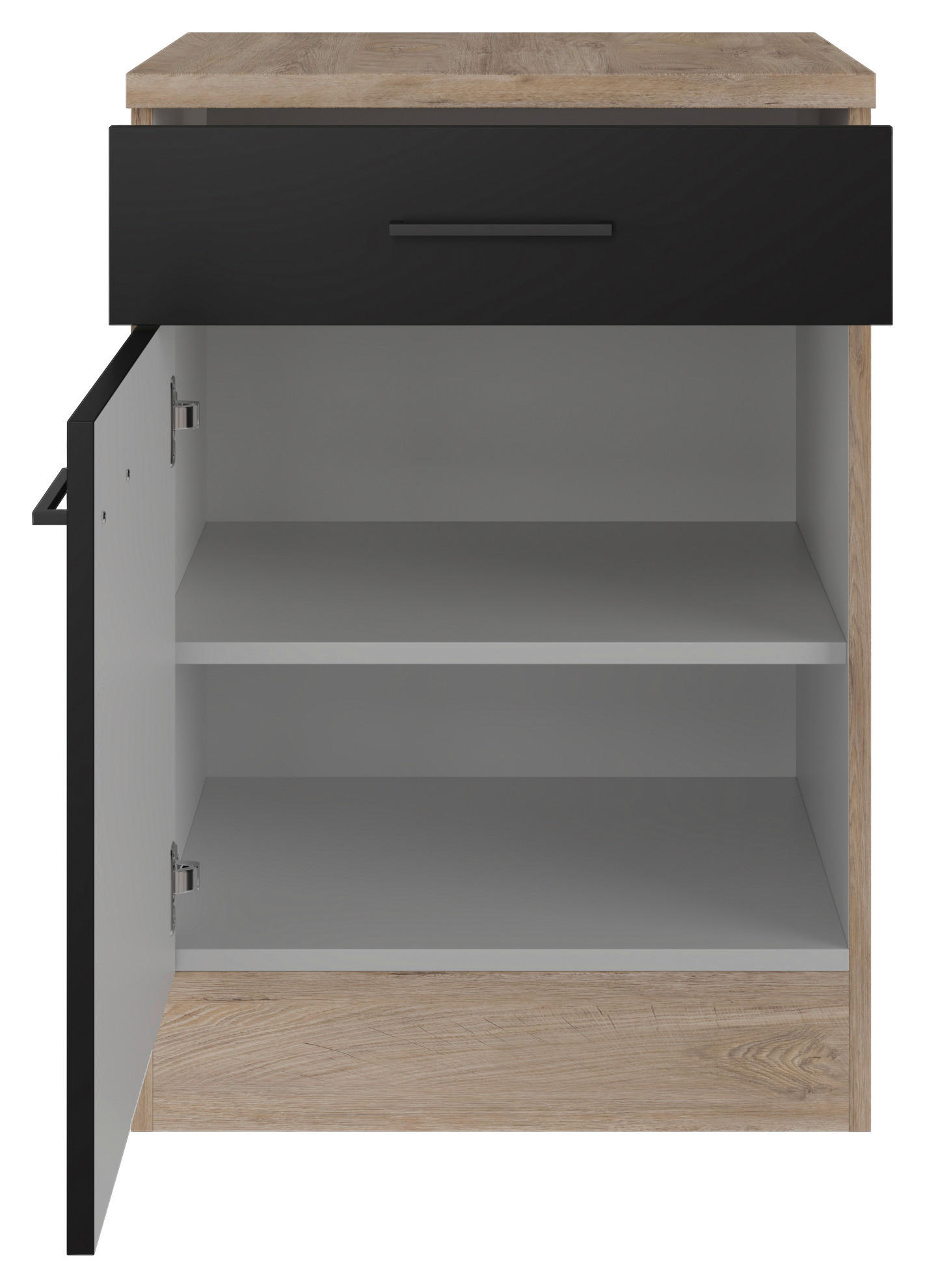 KÜCHENUNTERSCHRANK 60/85/57 cm  in Schwarz, Eichefarben  - Eichefarben/Schwarz, KONVENTIONELL, Holzwerkstoff/Metall (60/85/57cm) - FlexWell
