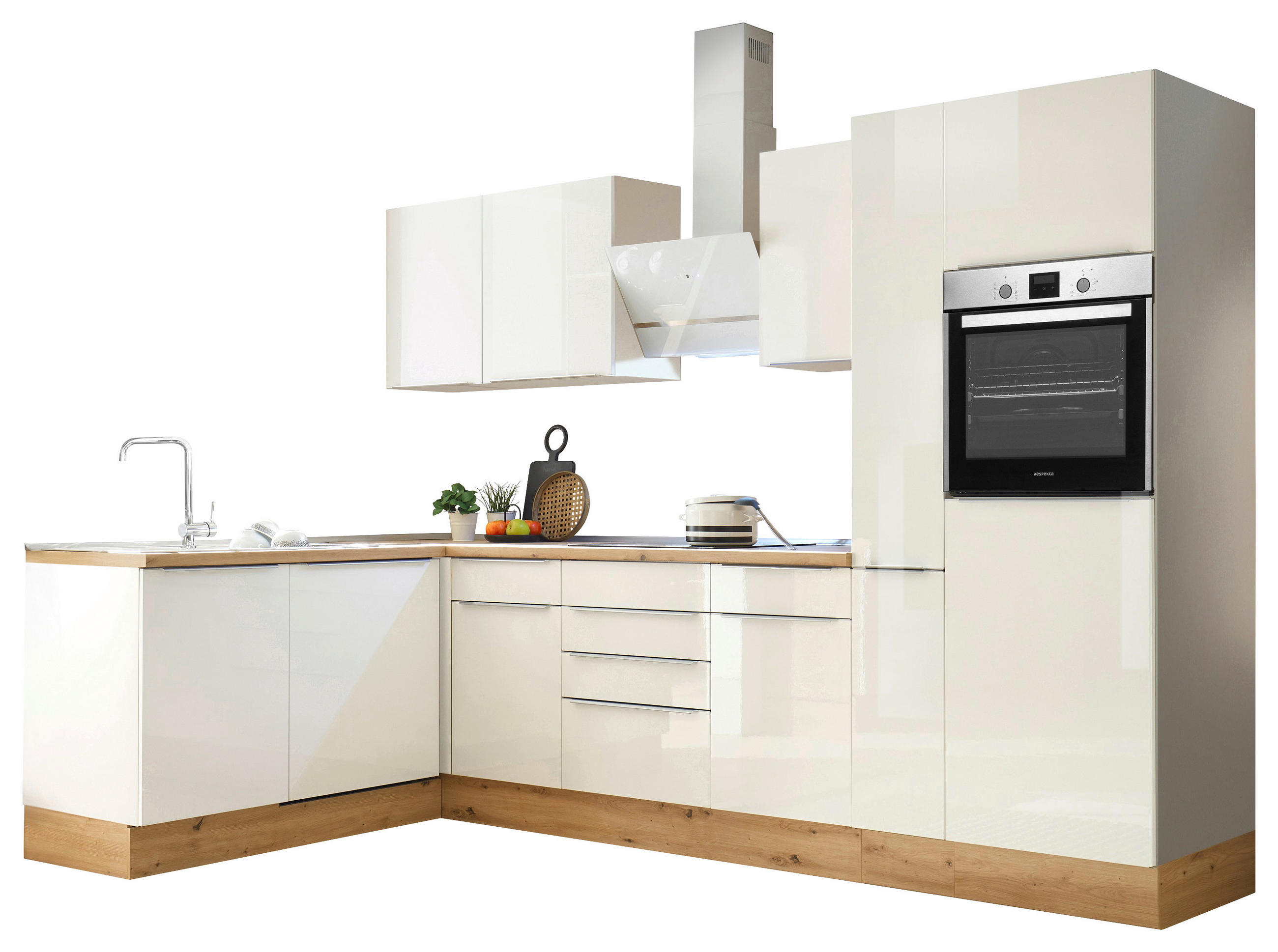 HÖRNKÖK 310/170 cm i vit högglans - vit/aluminiumfärg, Lifestyle, trämaterial/plast (310/170cm) - Respekta