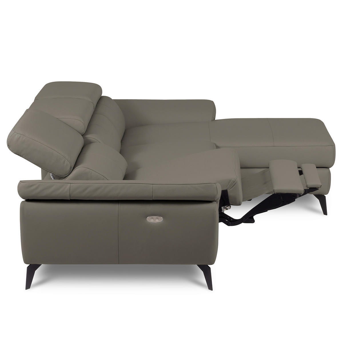 ECKSOFA SONO in Lederlook Echtleder Schlammfarben Armteilverstellung, Kopfteilverstellung  252/179 cm  - Schlammfarben/Schwarz, Design, Leder/Textil (252/179cm) - Livetastic