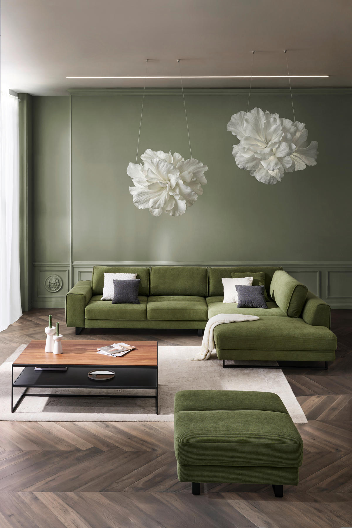 ECKSOFA Cord Olivgrün  - Schwarz/Olivgrün, Design, Textil/Metall (314/211cm) - Sedda