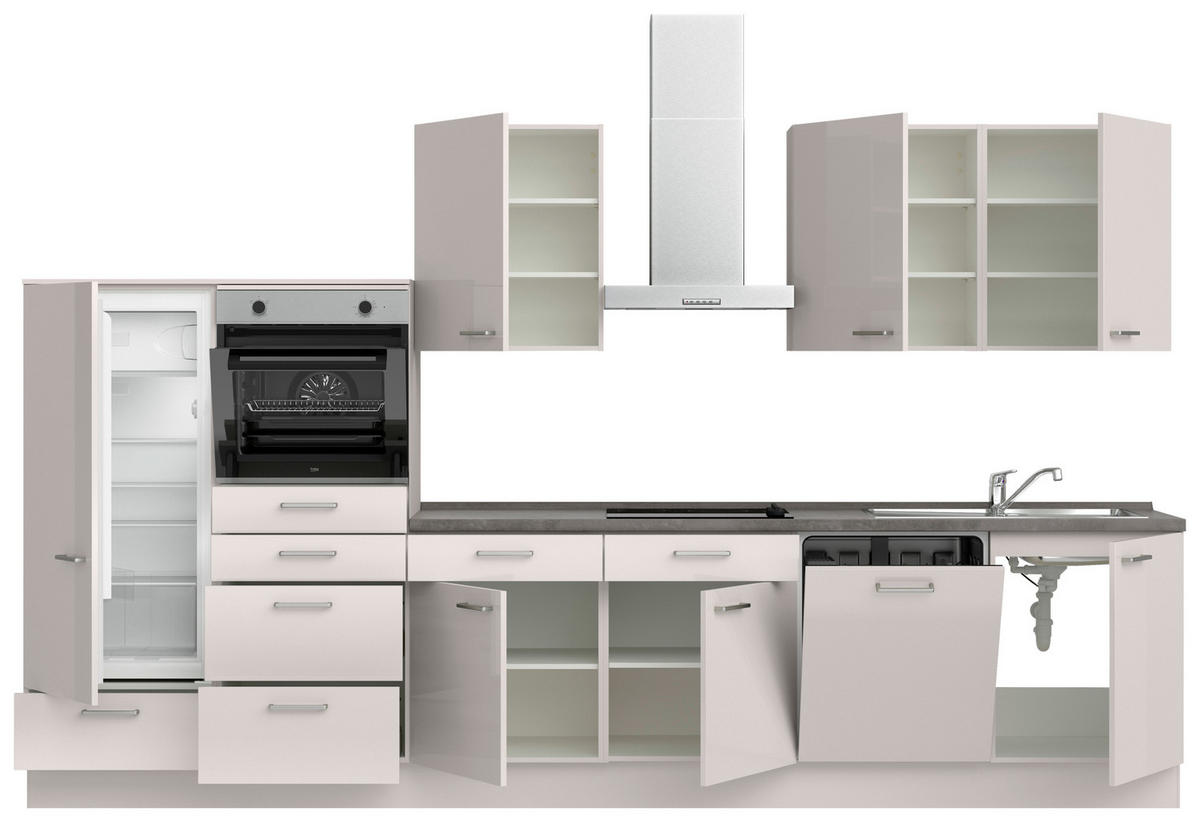 KÜCHENBLOCK Flash 360 cm  in Schieferfarben, Seidengrau  - Schieferfarben/Edelstahlfarben, MODERN, Holzwerkstoff/Metall (360cm) - Nobilia
