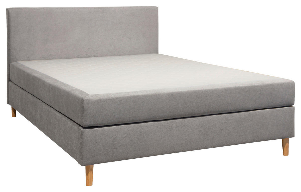 BOXBETT 160/200 cm,  in Hellgrau, Matratze, H2 = mittel  - Hellgrau, KONVENTIONELL, Holz/Textil (160/200cm) - Boxxx