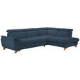 ECKSOFA in Bouclé Blau  - Blau/Eichefarben, MODERN, Holz/Textil (287/212cm) - Valnatura